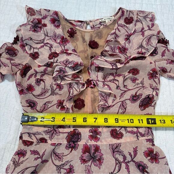 For Love & Lemons Agnes Floral Plunge Mini Dress in Soft Rose XS - Picture 9 of 13